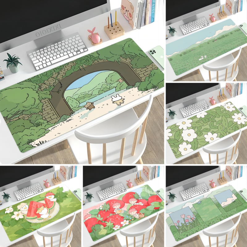 Gaming Accessories For Your Desk - Cute Rabbit Green Mouse Pad Large