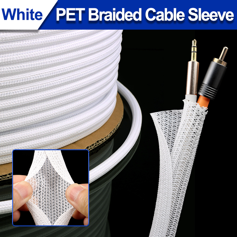 Cable Sleeve Braided - White PET Braided Expandable Cable Sleeve
