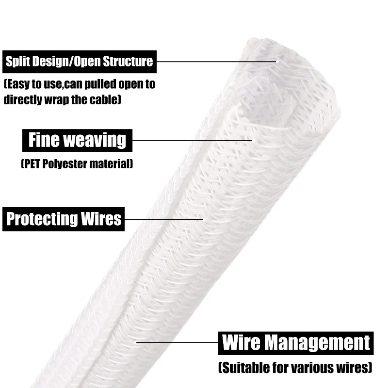 White PET Braided Expandable C - огляд і ціна Cable Sleeve Braided